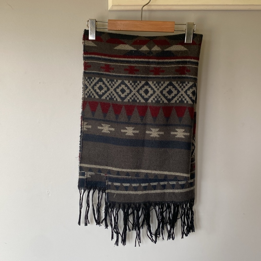 Aztec Blanket Scarf | Neutral Boho Style | Oversized 68"x26" - Picture 3 of 5